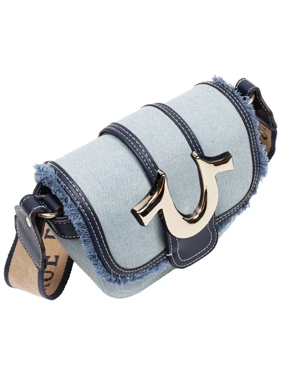 Мини-сумка через плечо с бахромой Asher Frayed Edge Mini Flap True Religion — изображение 4 из 7, джинсовый синий