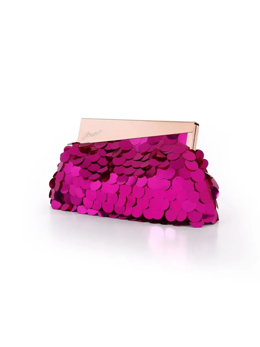 Клатч с пайетками Jewel Asymmetric Edie Pouch Jewel Badgley Mischka — изображение 2 из 4, розовый