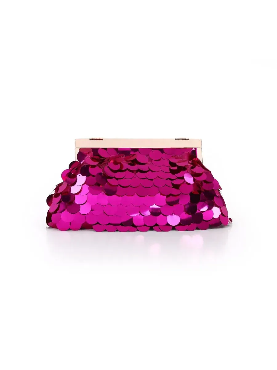 Клатч с пайетками Jewel Asymmetric Edie Pouch Jewel Badgley Mischka — изображение 3 из 4, розовый
