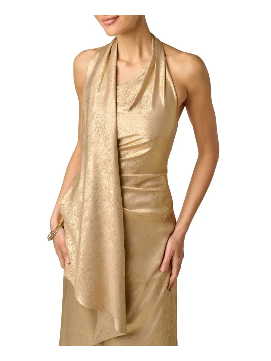 Вечернее платье с драпированным шарфом и плиссировкой, модель Foiled Draped Neck Scarf Pleated Ball — изображение 3 из 5