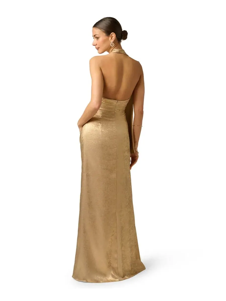 Вечернее платье с драпированным шарфом и плиссировкой, модель Foiled Draped Neck Scarf Pleated Ball — изображение 5 из 5