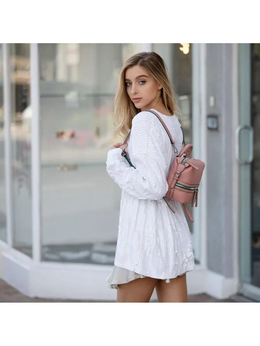 Женский кожаный рюкзак-сумка Ashely Convertible Shoulder Crossbody Bag SUSU — изображение 3 из 8, розовый/розовый/розовый