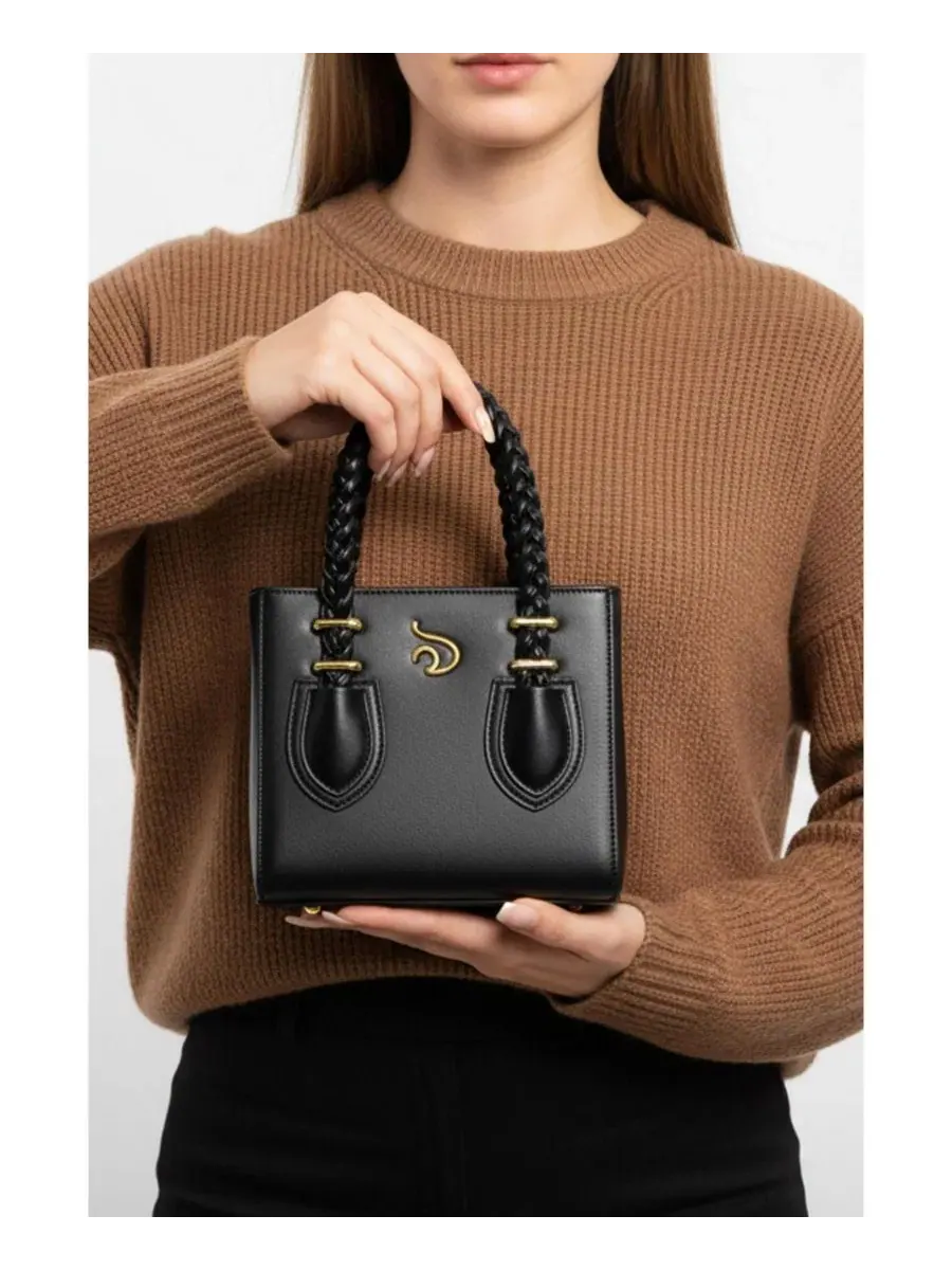 Сумка-тоут с золотой фурнитурой Boxy Tote Mèsan — изображение 3 из 8, черный