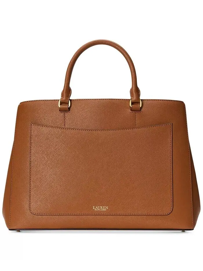 Большая кожаная сумка-портфель Hanna Crosshatch Lauren Ralph Lauren — изображение 3 из 5, бежевый