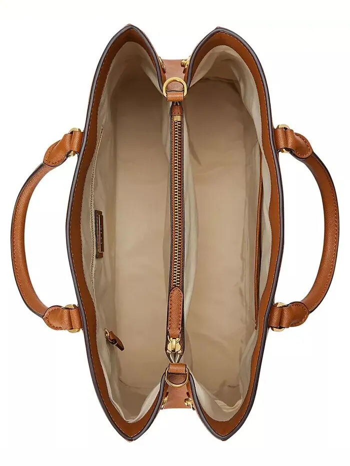 Большая кожаная сумка-портфель Hanna Crosshatch Lauren Ralph Lauren — изображение 4 из 5, бежевый