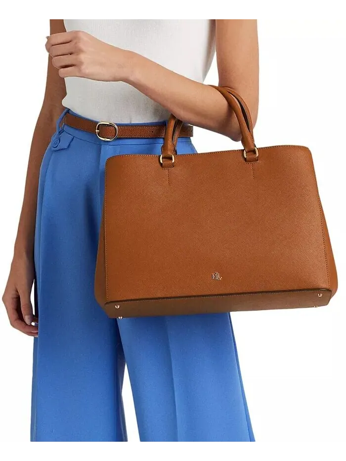 Большая кожаная сумка-портфель Hanna Crosshatch Lauren Ralph Lauren — изображение 5 из 5, бежевый