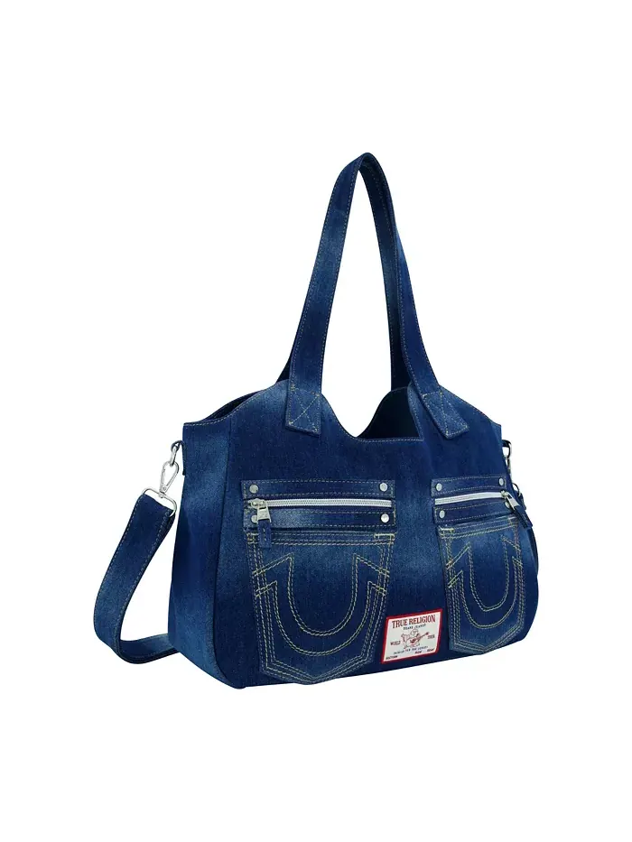 Сумка-почтальон Horseshoe Stitch из темного денима True Religion — изображение 3 из 3, темный джинсовый синий