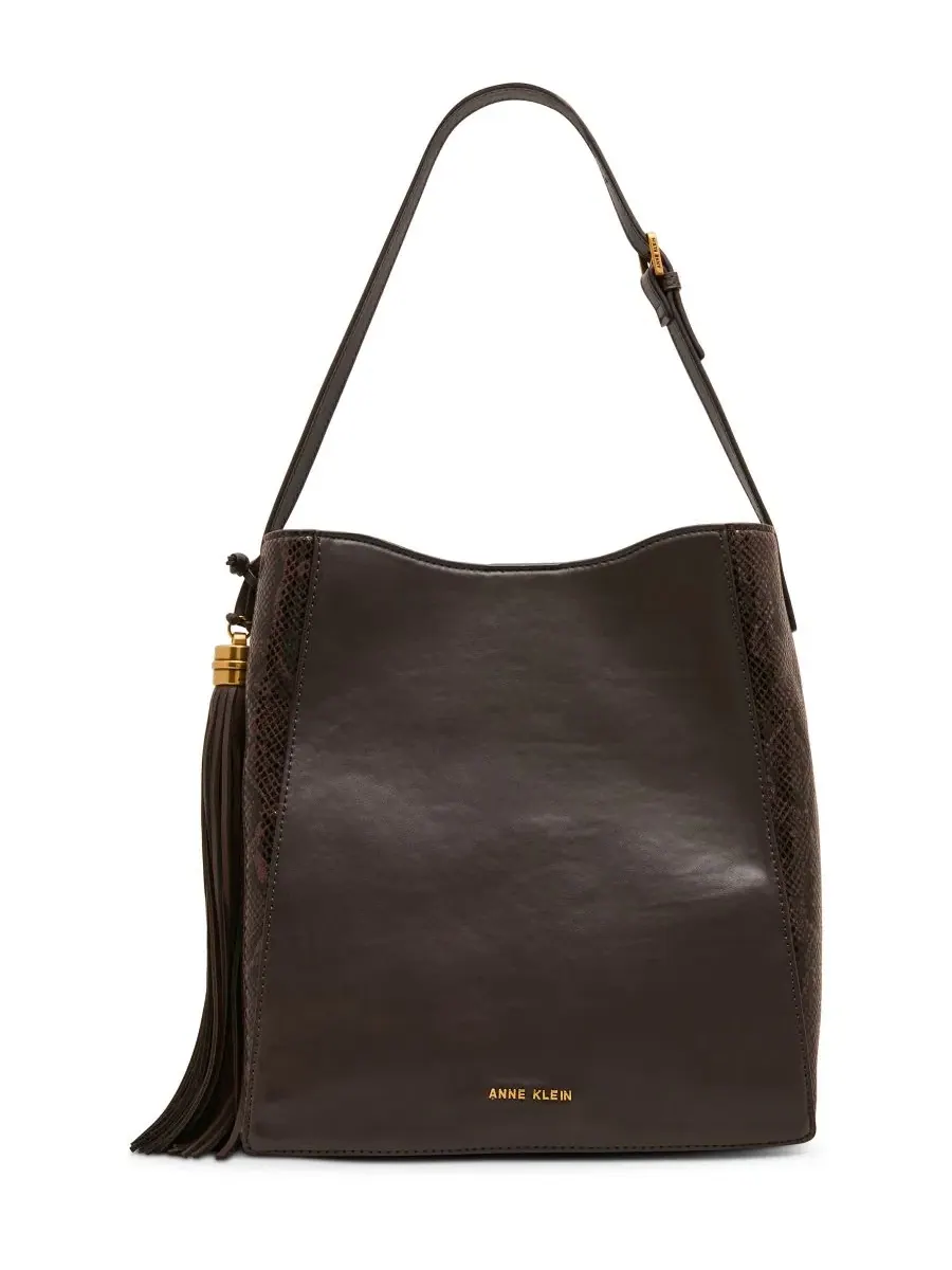 Женская сумка-хобо с кисточкой, модель Horsebit Tassel Small Anne Klein — изображение 2 из 7, коричневый