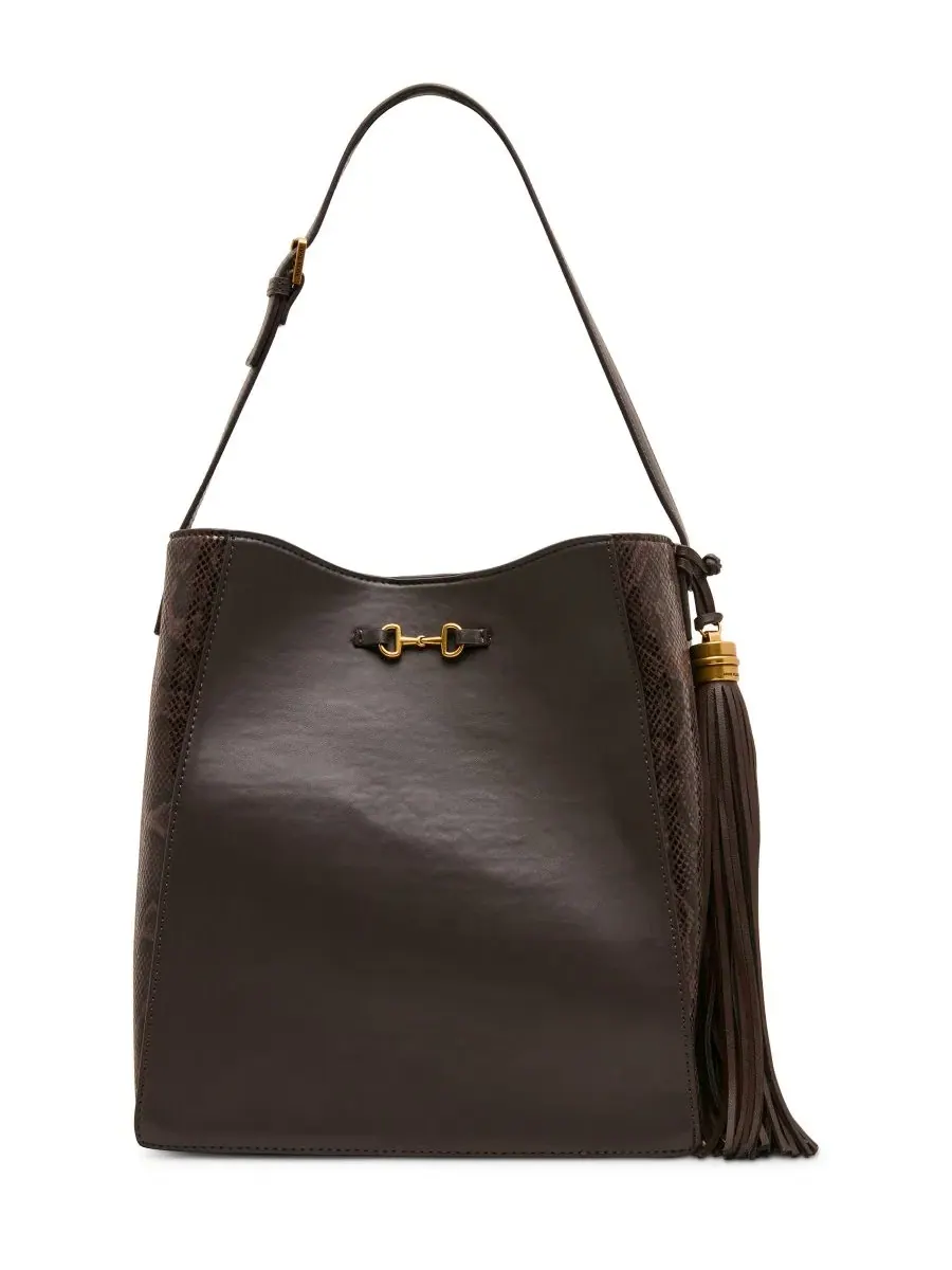 Женская сумка-хобо с кисточкой, модель Horsebit Tassel Small Anne Klein — изображение 5 из 7, коричневый