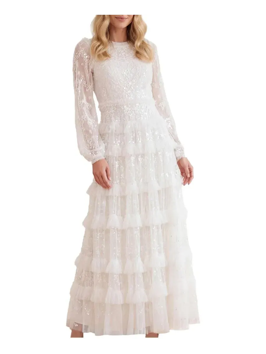 Платье Blossom Long Sleeve Lace Ankle Gown Needle & Thread — изображение 1 из 4, белый