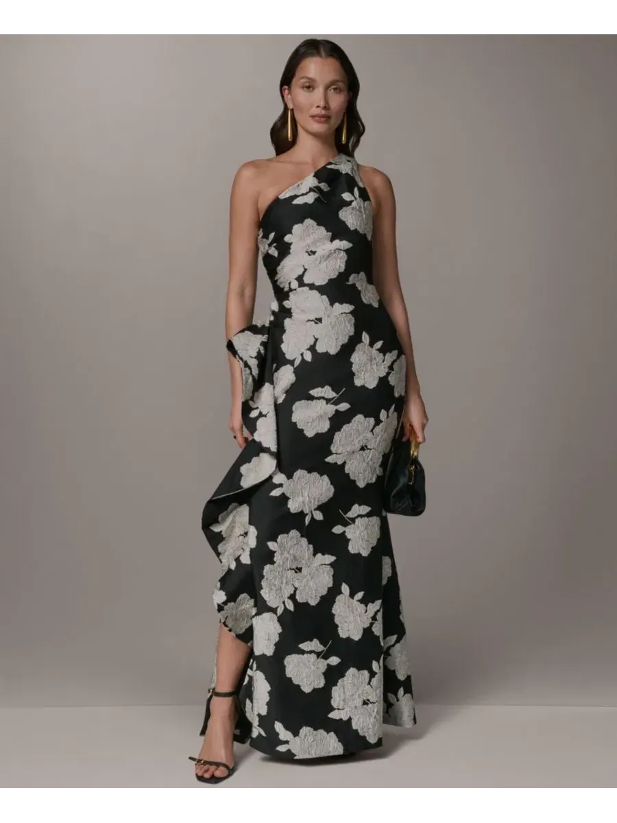 Вечернее платье с одним рукавом, с рюшами и разрезом Donna Karan New York