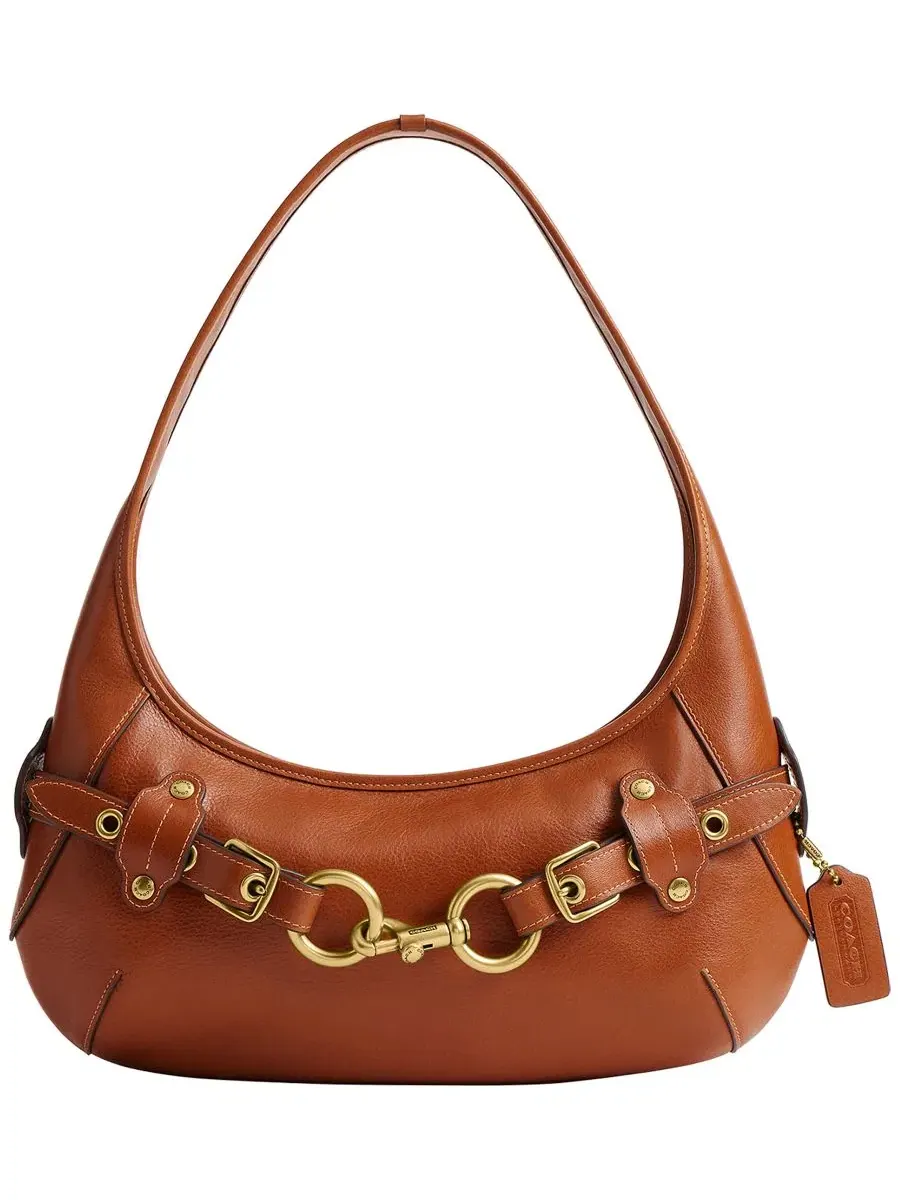 Сумка через плечо из кожи с ремнем, средняя COACH — изображение 1 из 7, коричневый