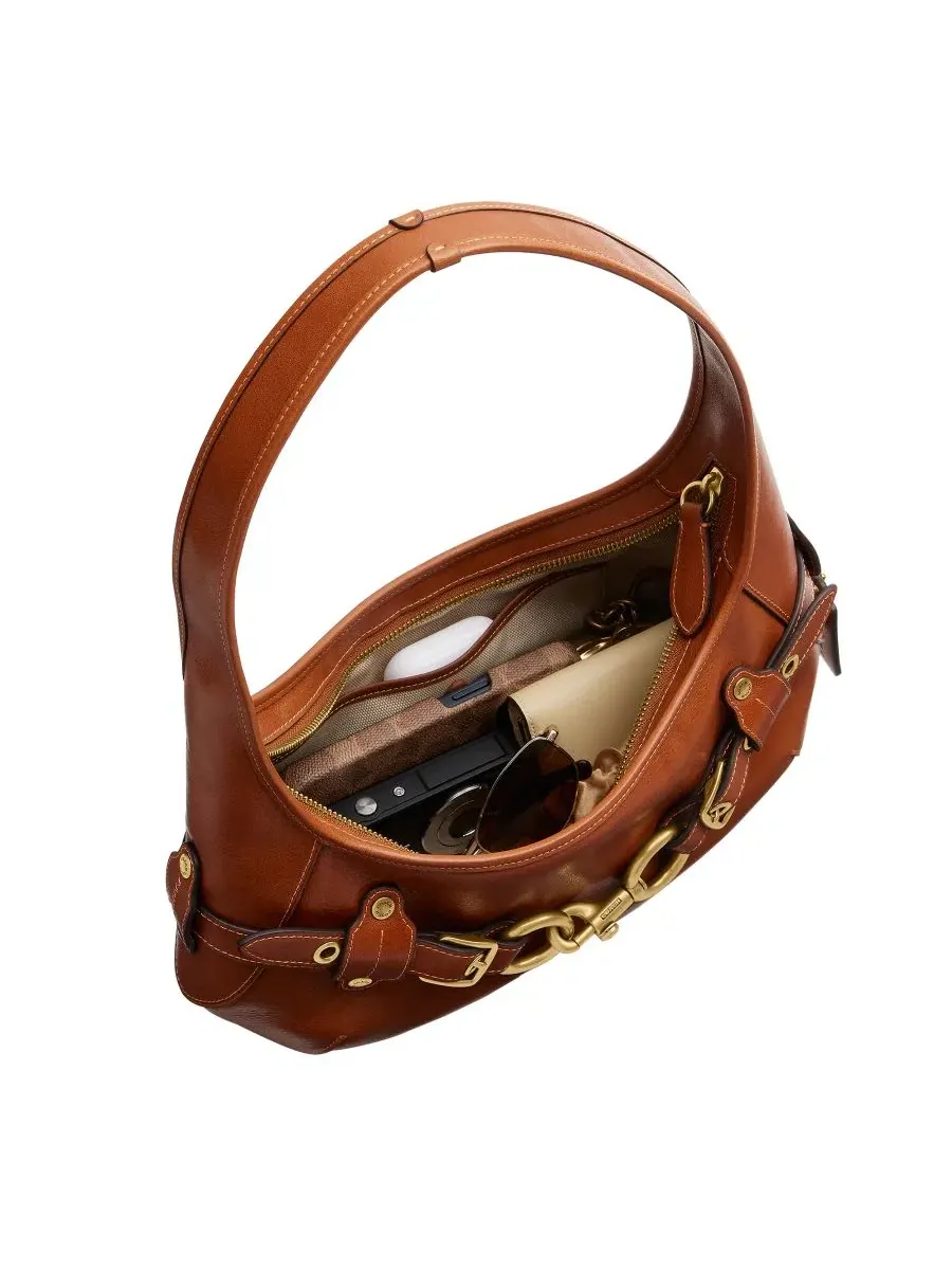 Сумка через плечо из кожи с ремнем, средняя COACH — изображение 5 из 7, коричневый