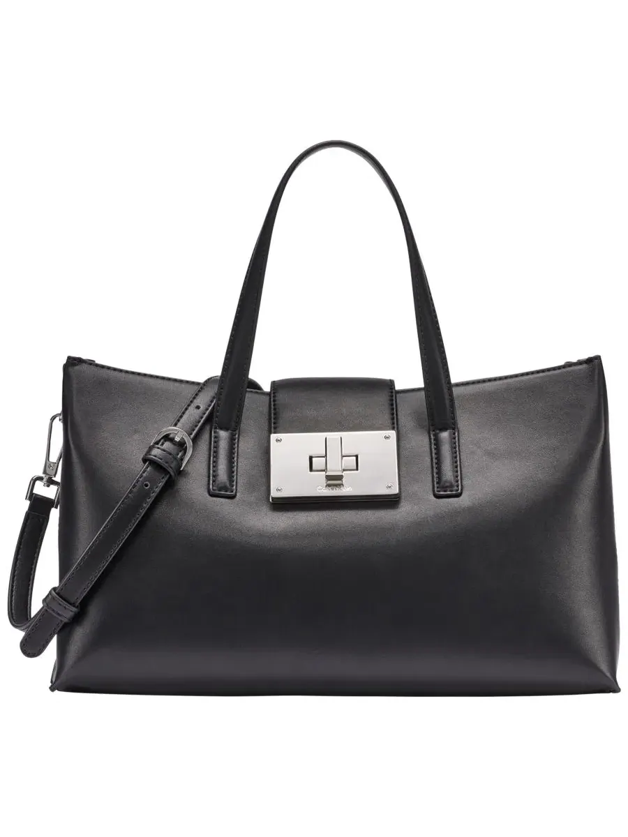 Сумка через плечо Saige Medium Satchel Calvin Klein — изображение 1 из 10, черный/серебристый
