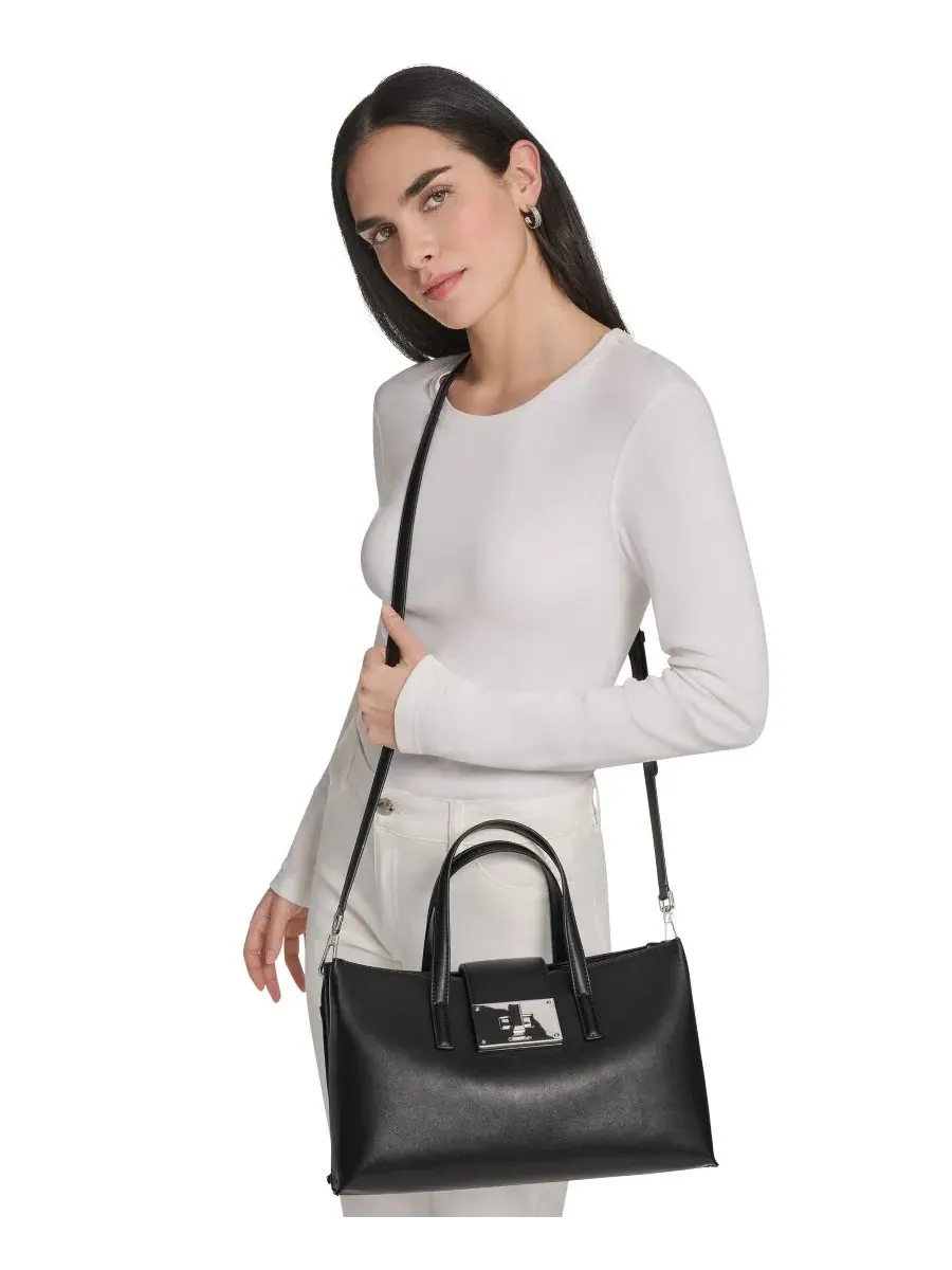 Сумка через плечо Saige Medium Satchel Calvin Klein — изображение 2 из 10, черный/серебристый