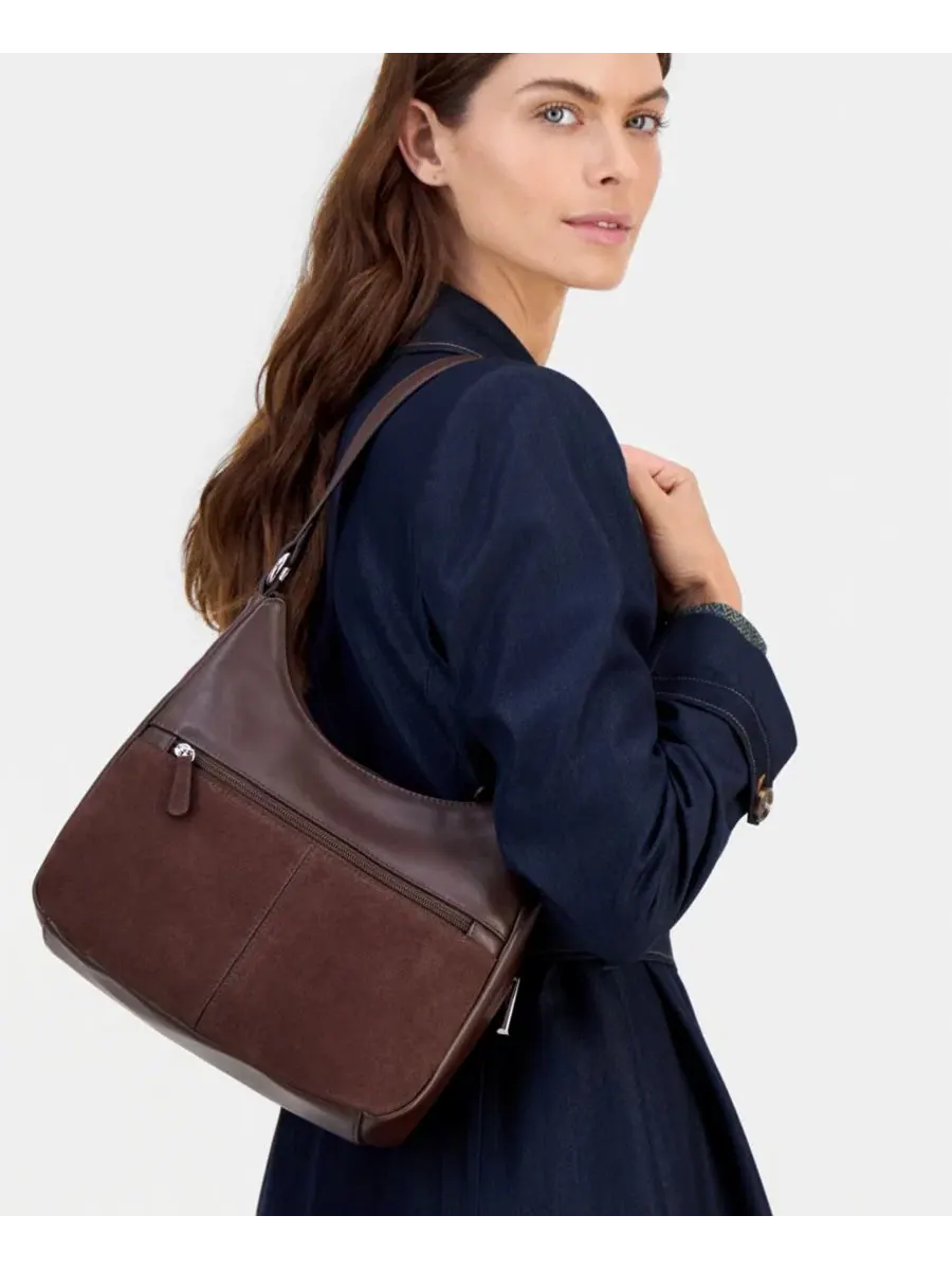 Сумка-хobo из кожи и замши, модель Nappa Suede Combo Hobo Bag Giani Bernini — изображение 2 из 7, какао-боб