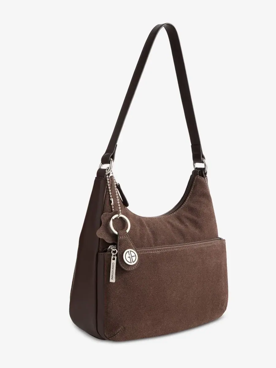 Сумка-хobo из кожи и замши, модель Nappa Suede Combo Hobo Bag Giani Bernini — изображение 3 из 7, какао-боб