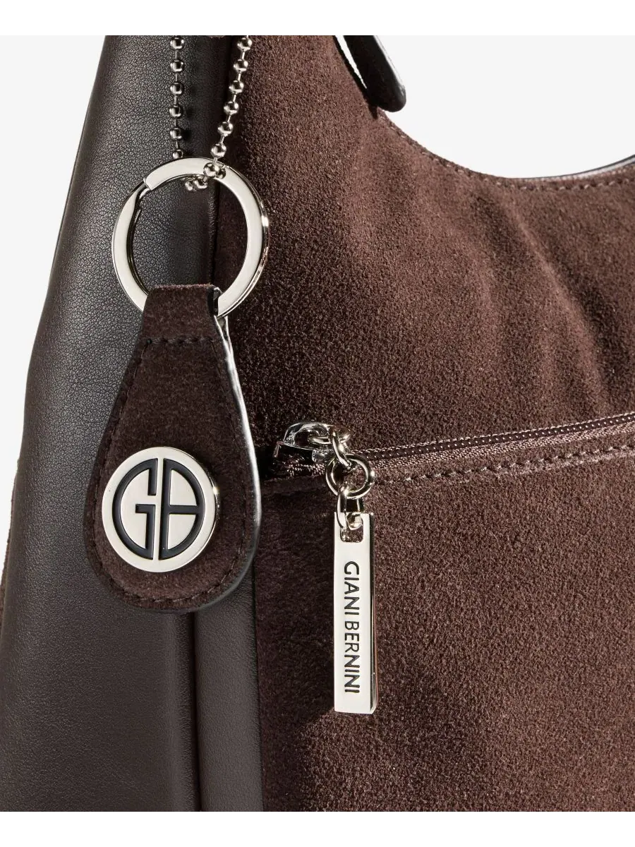 Сумка-хobo из кожи и замши, модель Nappa Suede Combo Hobo Bag Giani Bernini — изображение 6 из 7, какао-боб