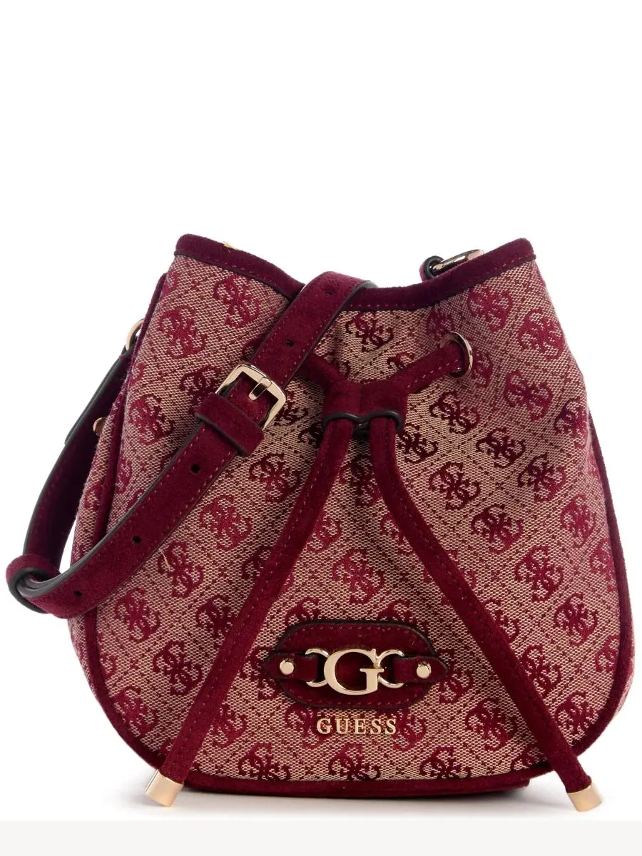 Сумка-ведро с кулиской Samantha Small Drawstring Bucket Handbag GUESS, Merlot Lgo