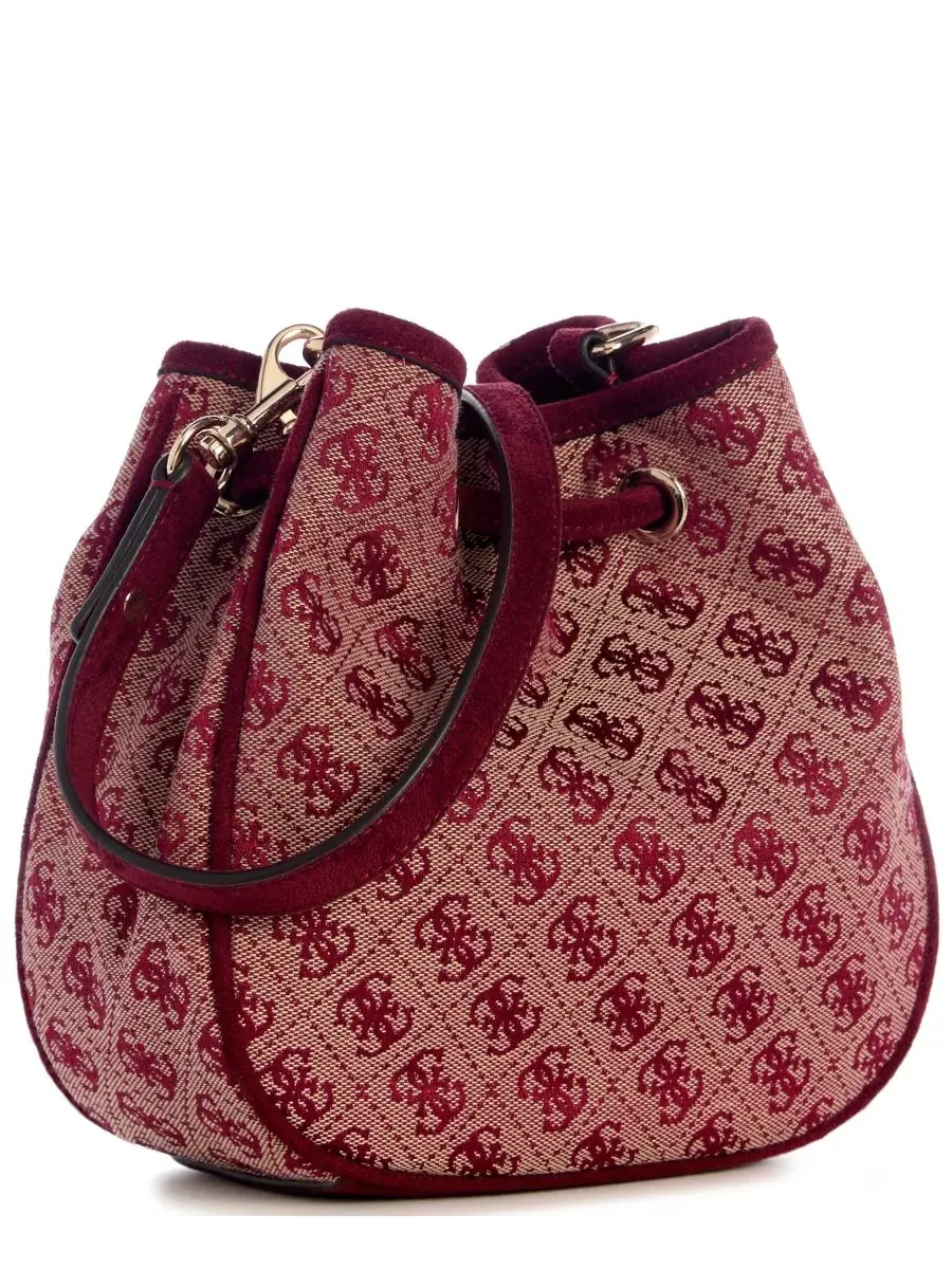 Сумка-ведро с кулиской Samantha Small Drawstring Bucket Handbag GUESS, Merlot Lgo — изображение 2 из 5