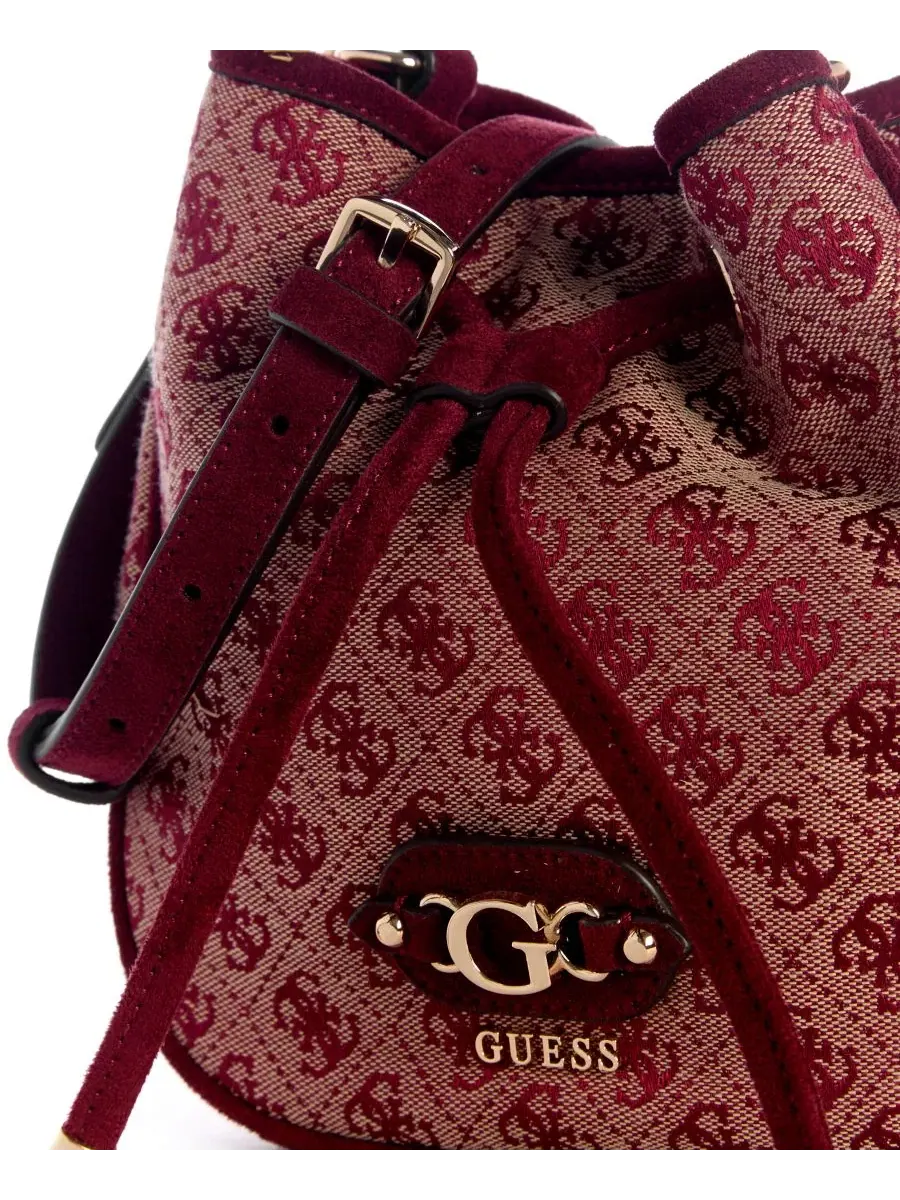 Сумка-ведро с кулиской Samantha Small Drawstring Bucket Handbag GUESS, Merlot Lgo — изображение 4 из 5