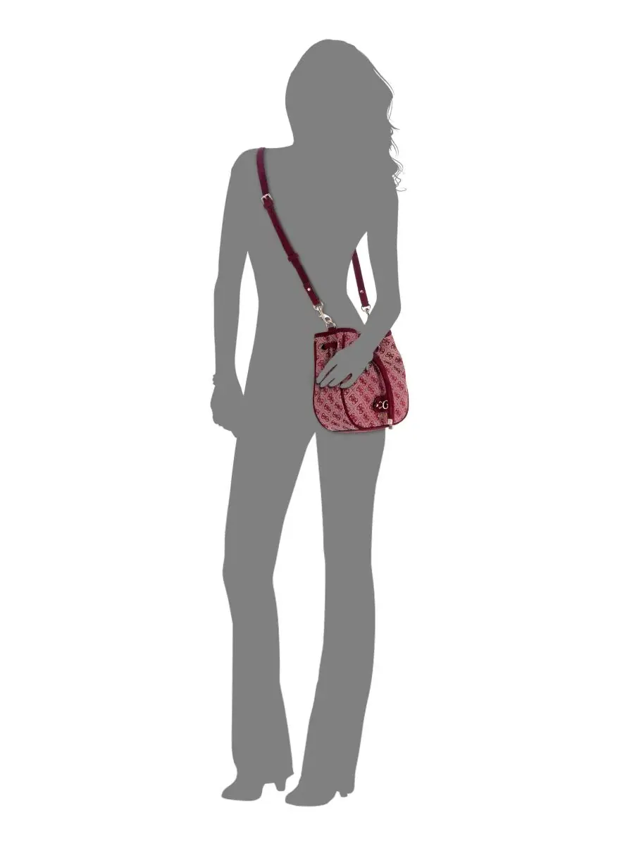 Сумка-ведро с кулиской Samantha Small Drawstring Bucket Handbag GUESS, Merlot Lgo — изображение 5 из 5