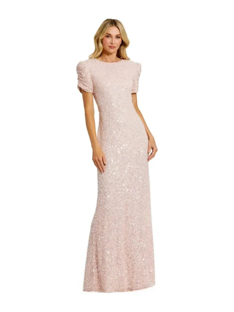 Платье вечернее с бисером Gathered Short Sleeve Beaded Gown Mac Duggal
