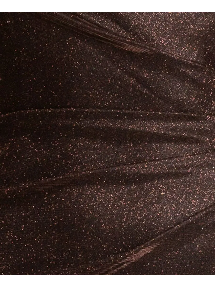 Платье вечернее с блестками, одно плечо, с рюшей, модель Petite Glitter Galaxy XSCAPE — изображение 5 из 5, коричневый