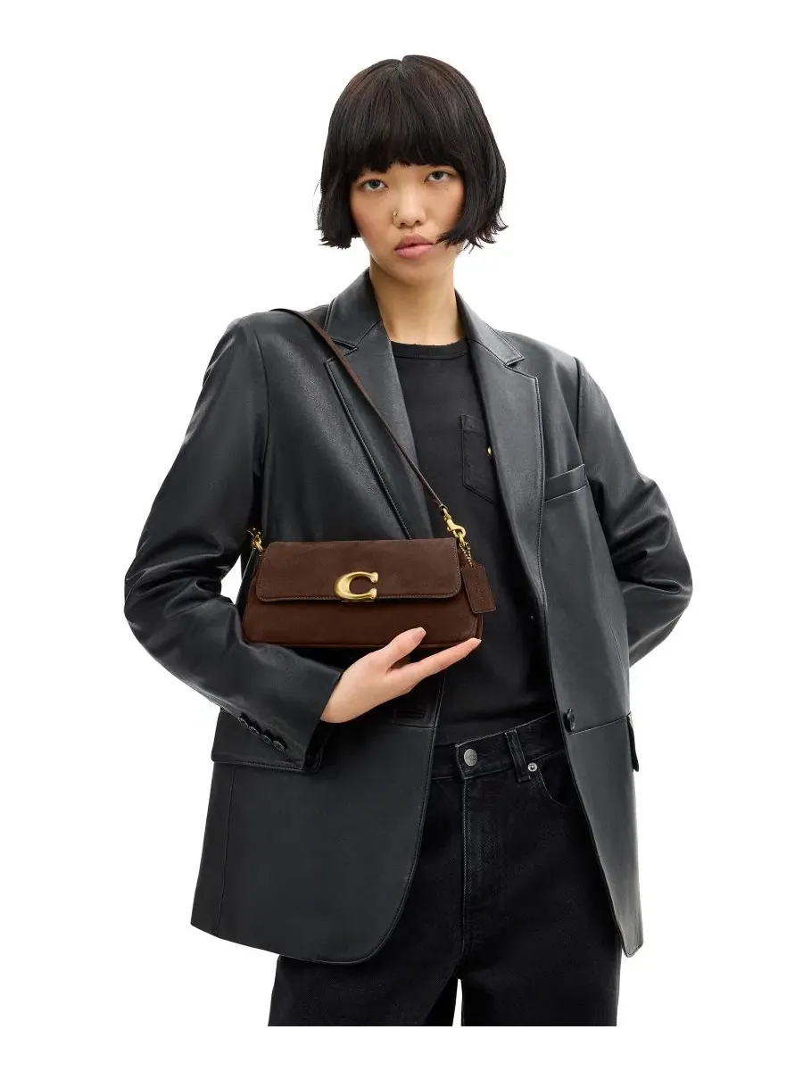 Небольшая сумка через плечо из замши с коротким и длинным ремнями COACH — изображение 7 из 7, коричневый