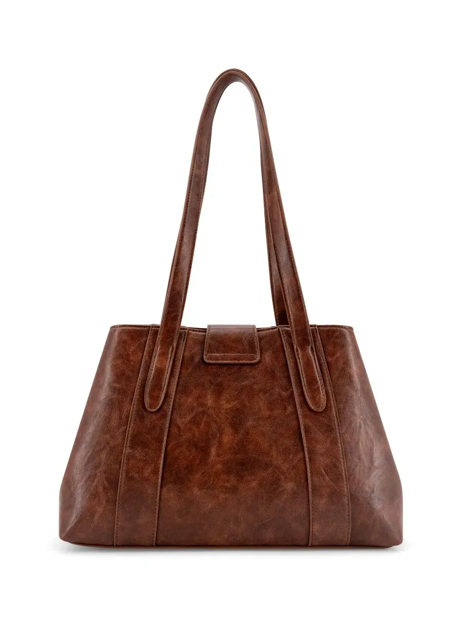 Сумка-шопер с замком Fiora Signature Lock Medium Satchel LIKE DREAMS — изображение 2 из 5, коричневый