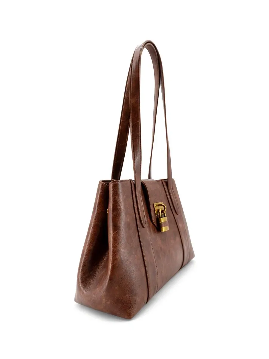 Сумка-шопер с замком Fiora Signature Lock Medium Satchel LIKE DREAMS — изображение 3 из 5, коричневый