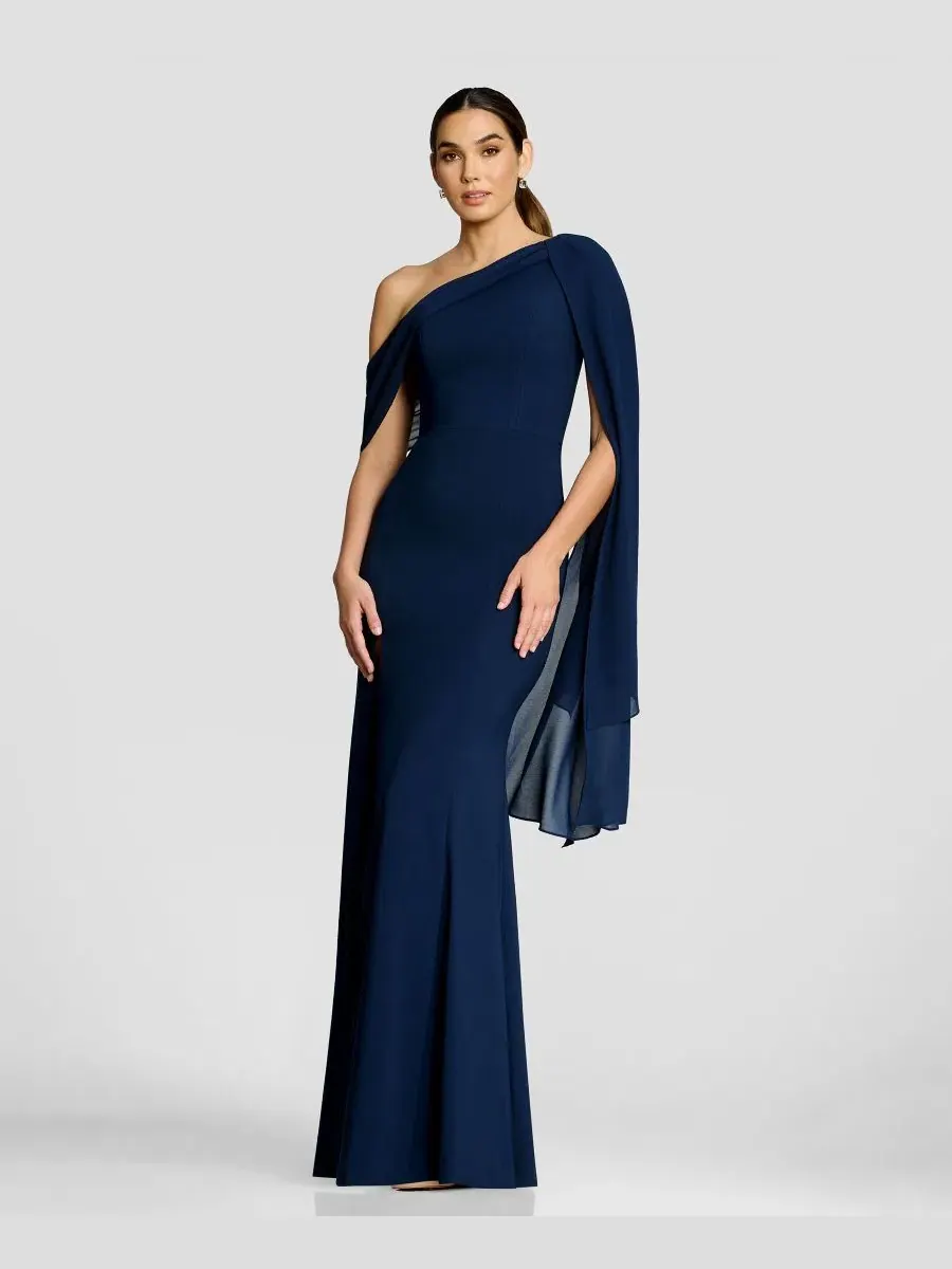 Вечернее платье с одним плечом и высоким разрезом, модель One-Shoulder High-Slit A-Line Gown Dress — изображение 3 из 5