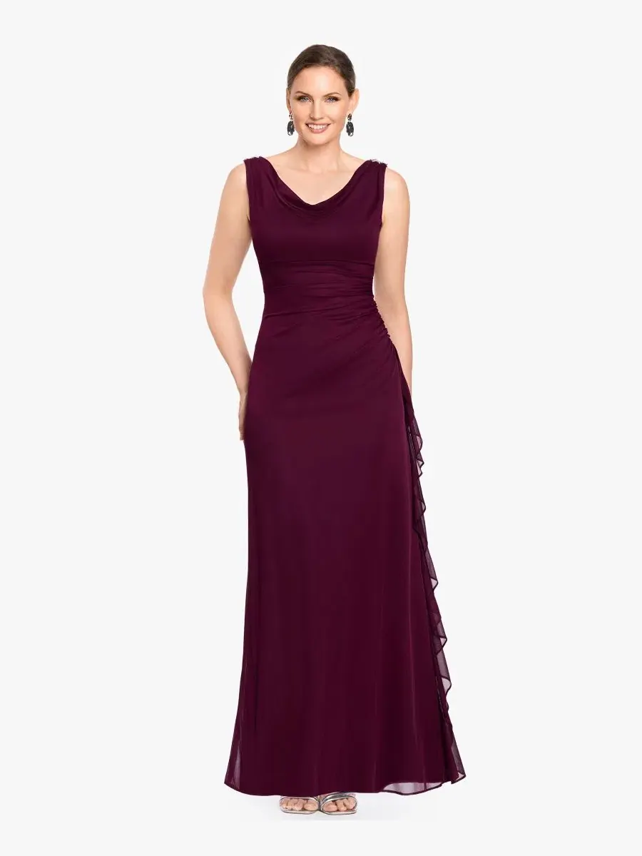 Вечернее платье с воротником-качели без рукавов, модель Ruffle Side Cowl Neck Ball Gown B&A By — красный