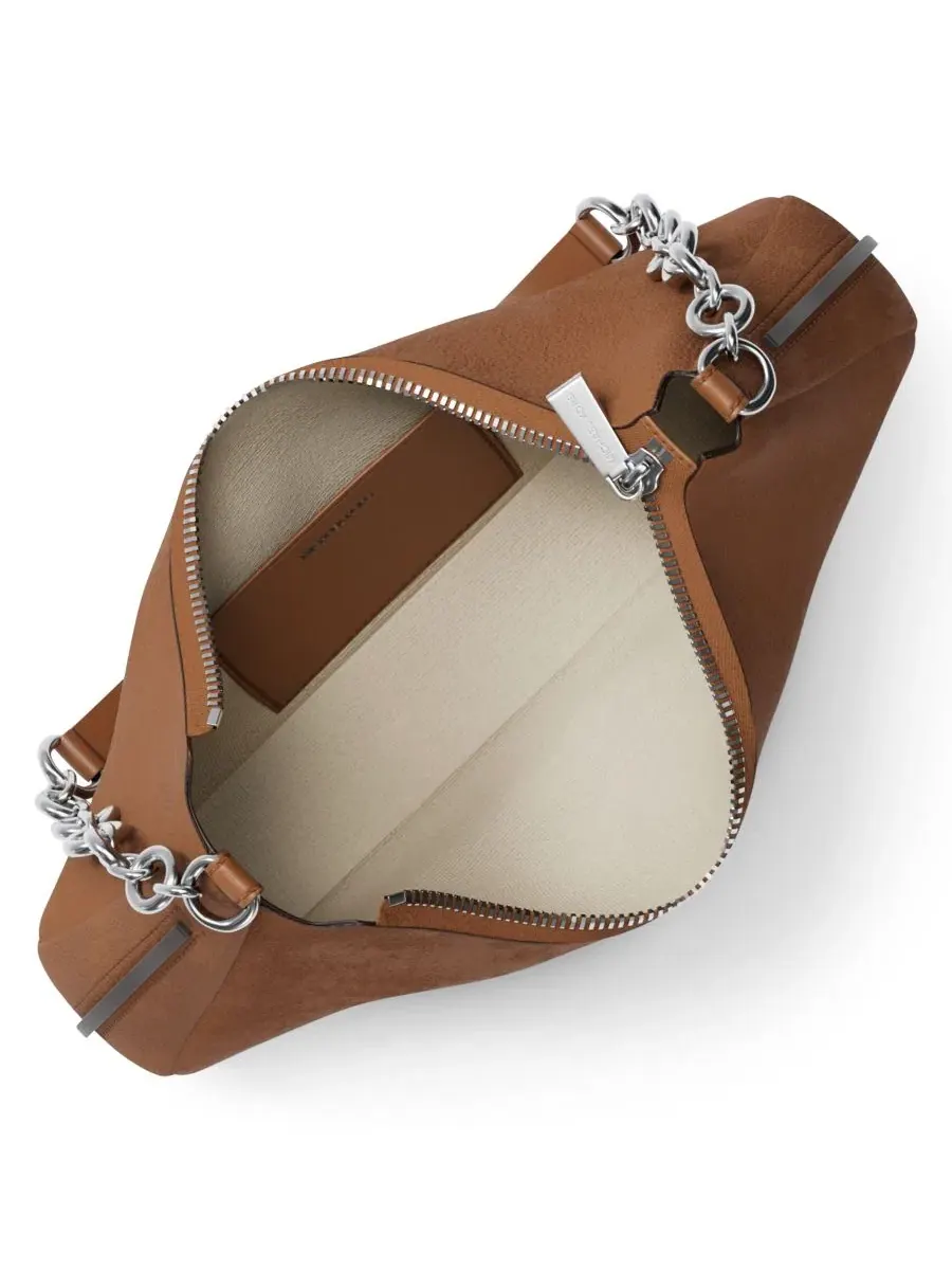 Сумка женская средняя клатч 100% кожа Michael Kors Nolita Chain Pouchette Luggage Silver — изображение 5 из 5, серебристый