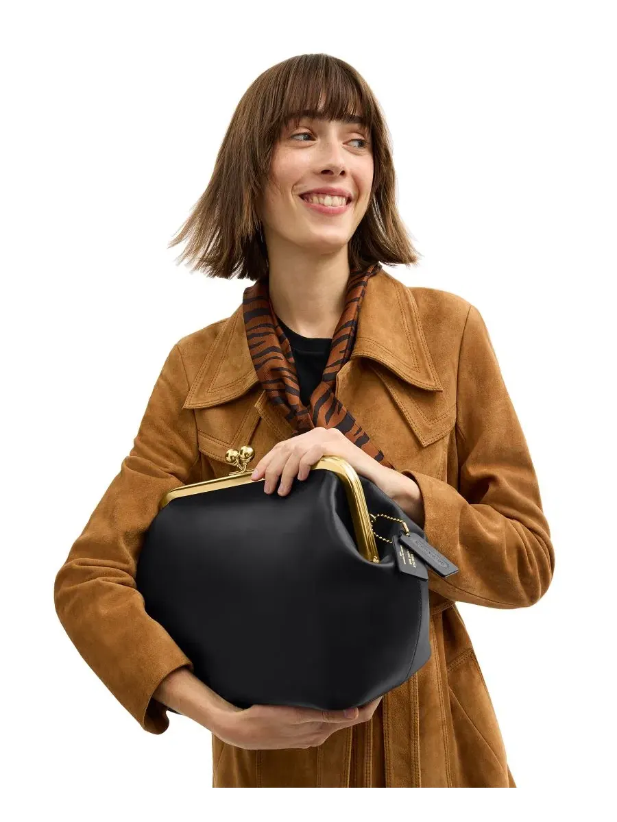 Сумка Kisslock Medium Leather Frame Bag 27 Coach — изображение 2 из 7, черный