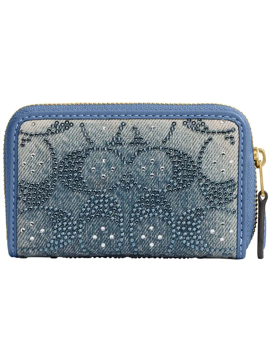 Картхолдер COACH Essential Crystal Denim Signature Zip Around Card Case — изображение 2 из 3, джинсовый синий