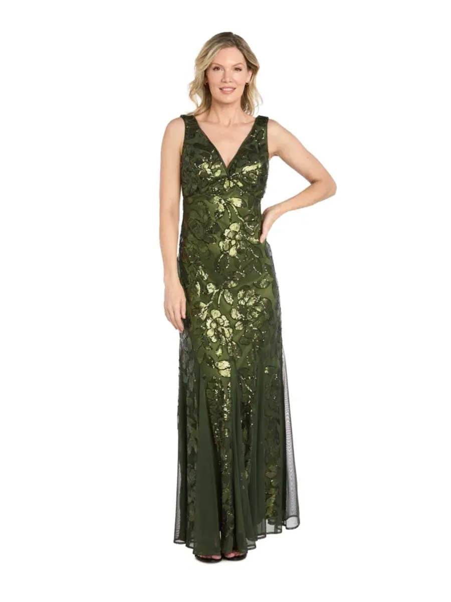 Вечернее платье с пайетками и бисером, модель Petite Floral Sequin Beaded Gown R & M Richards