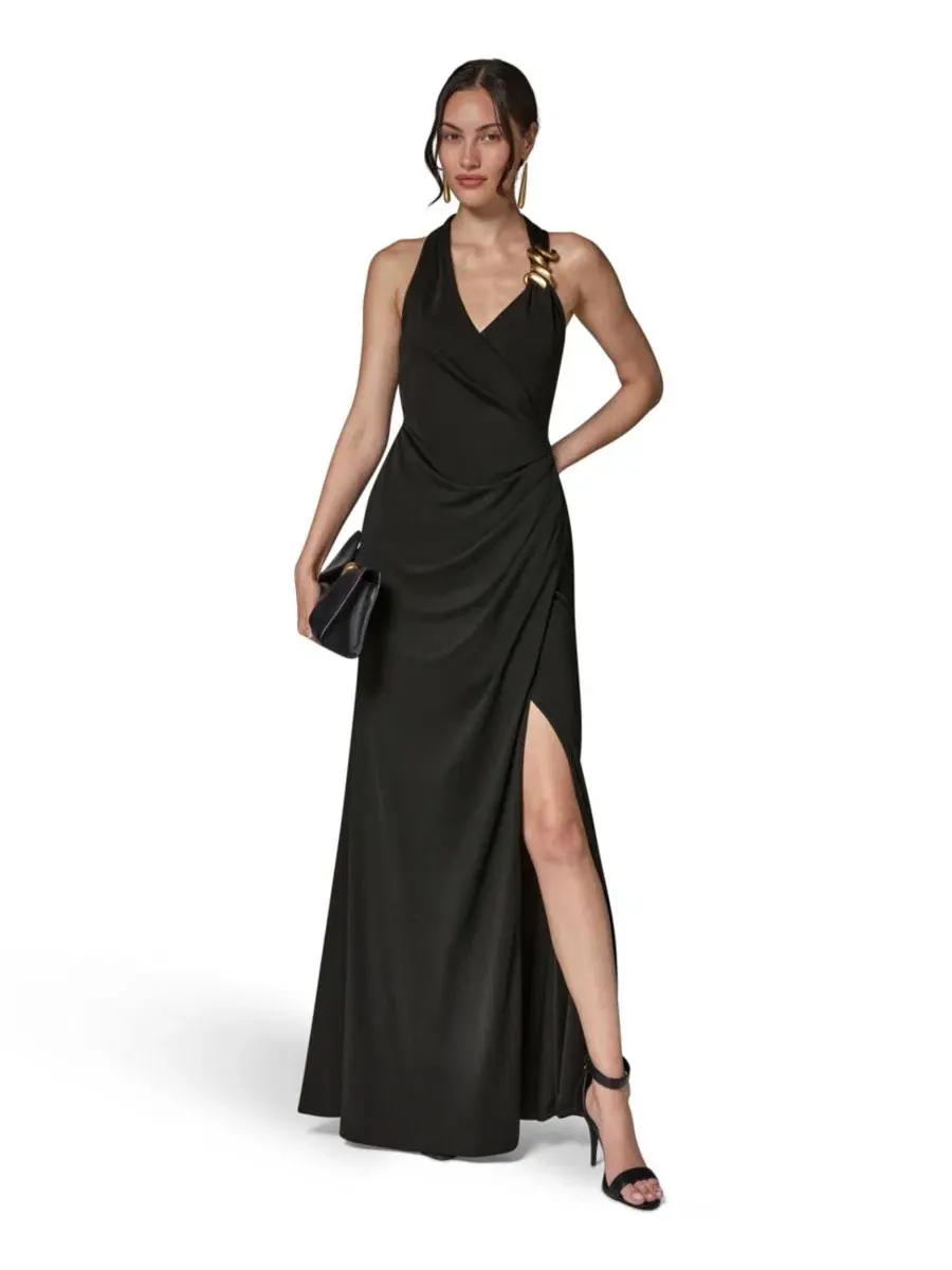 Вечернее платье макси с запахом и разрезом Donna Karan New York