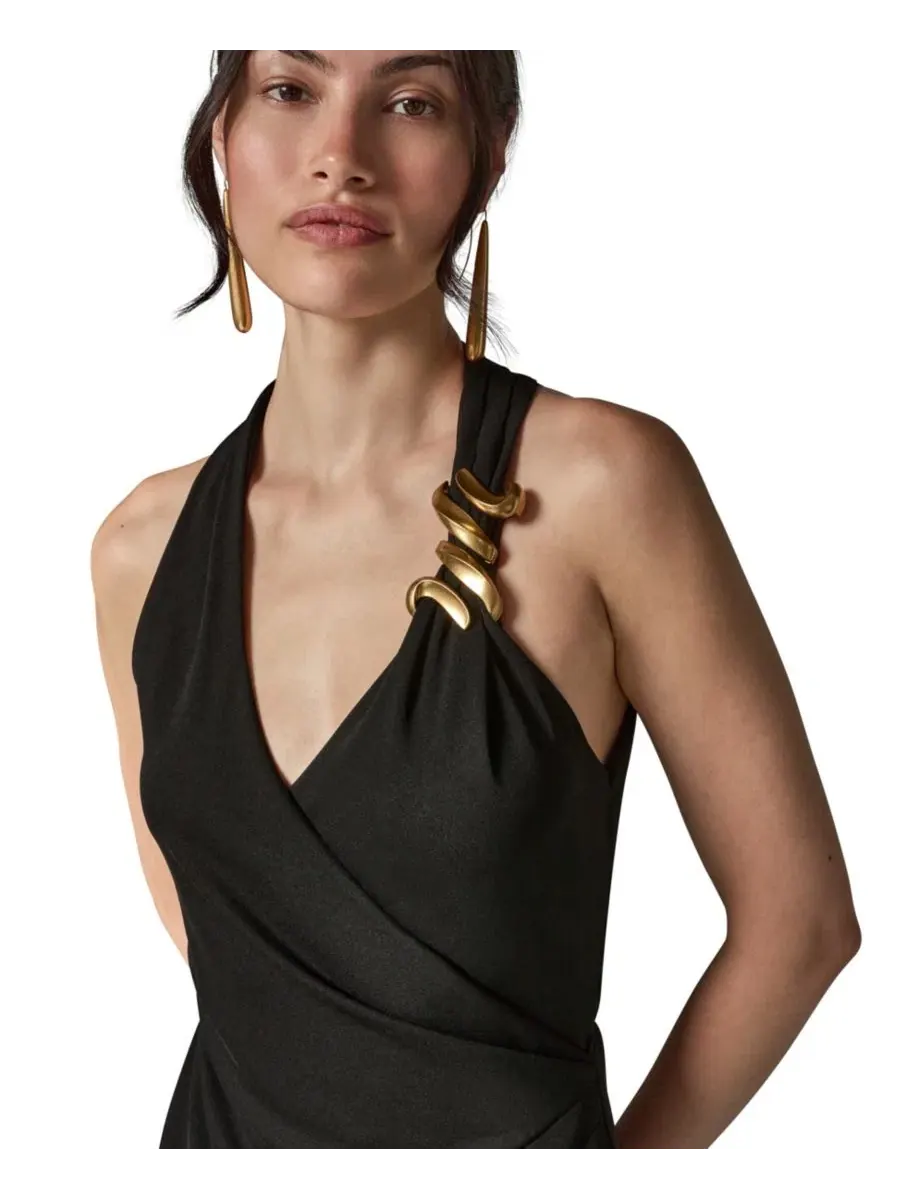 Вечернее платье макси с запахом и разрезом Donna Karan New York — изображение 3 из 7, черный