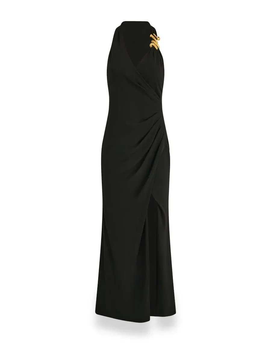 Вечернее платье макси с запахом и разрезом Donna Karan New York — изображение 5 из 7, черный