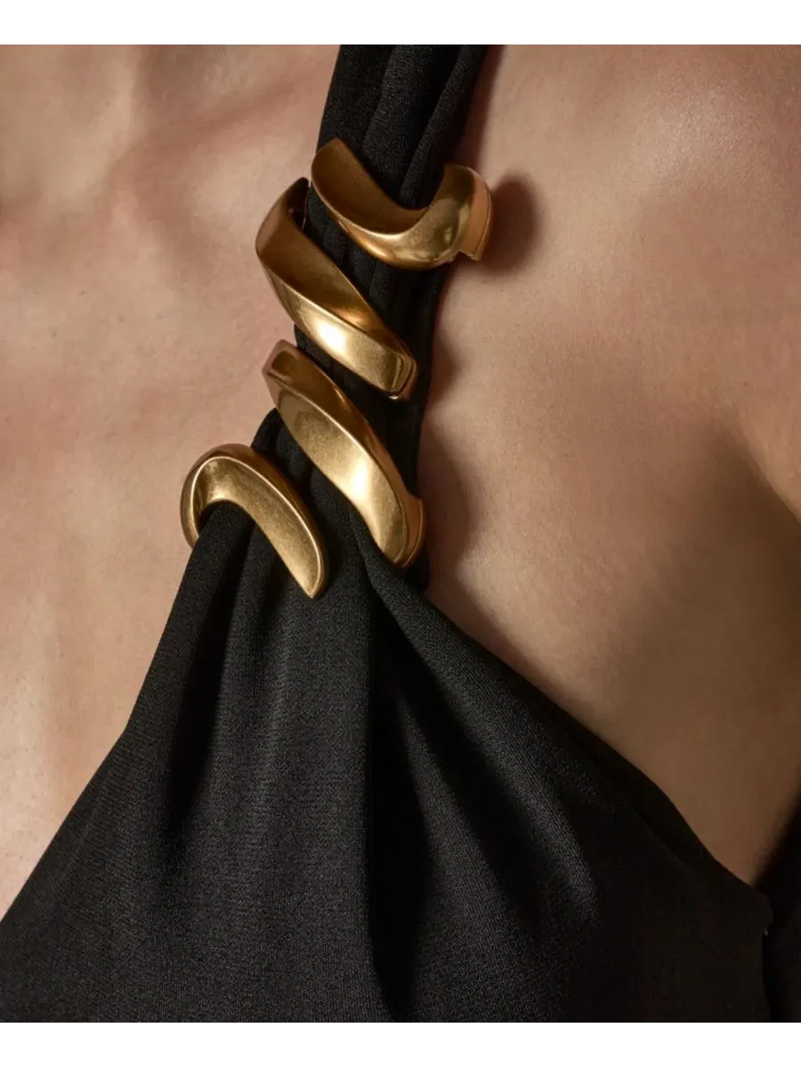 Вечернее платье макси с запахом и разрезом Donna Karan New York — изображение 7 из 7, черный