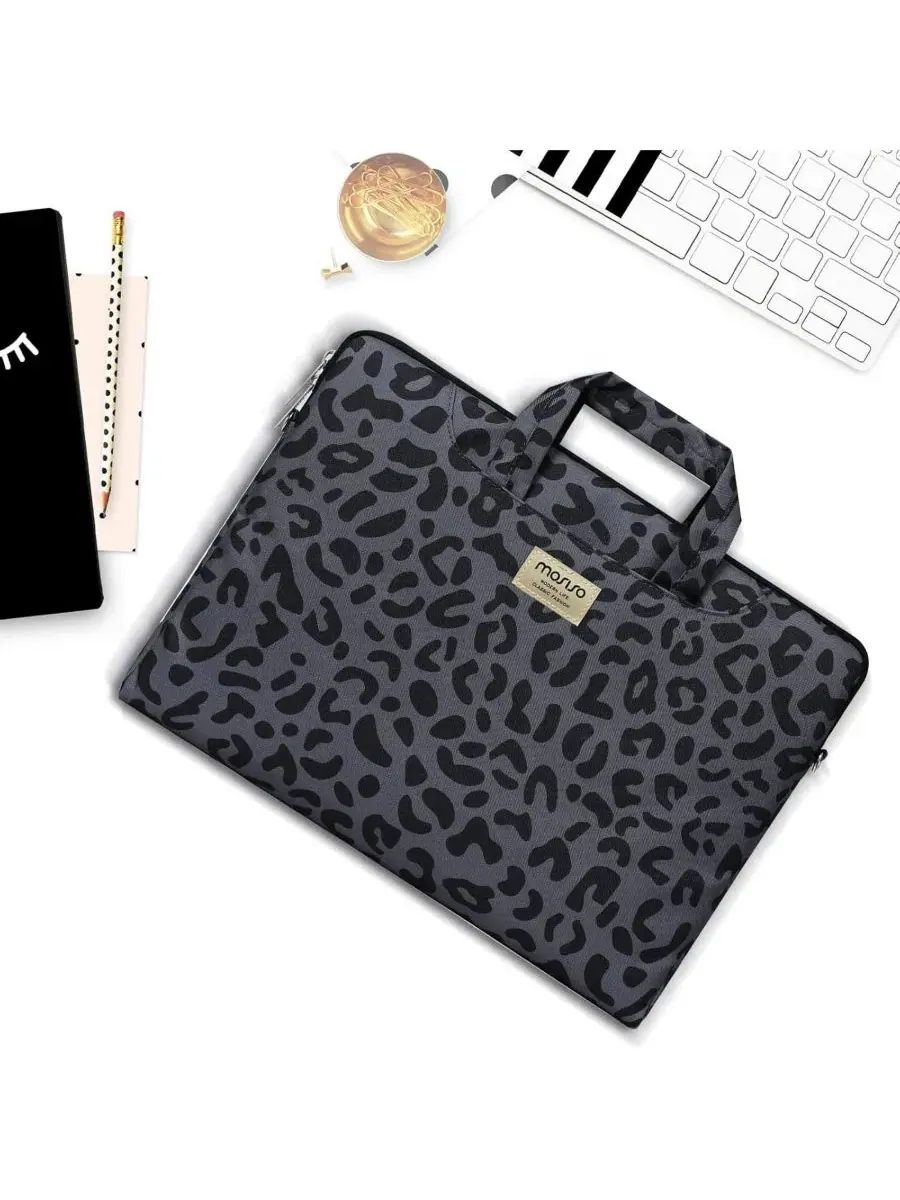 Сумка-шопер для ноутбука с плечевым ремнем Leopard Grain MOSISO — изображение 5 из 5, черный