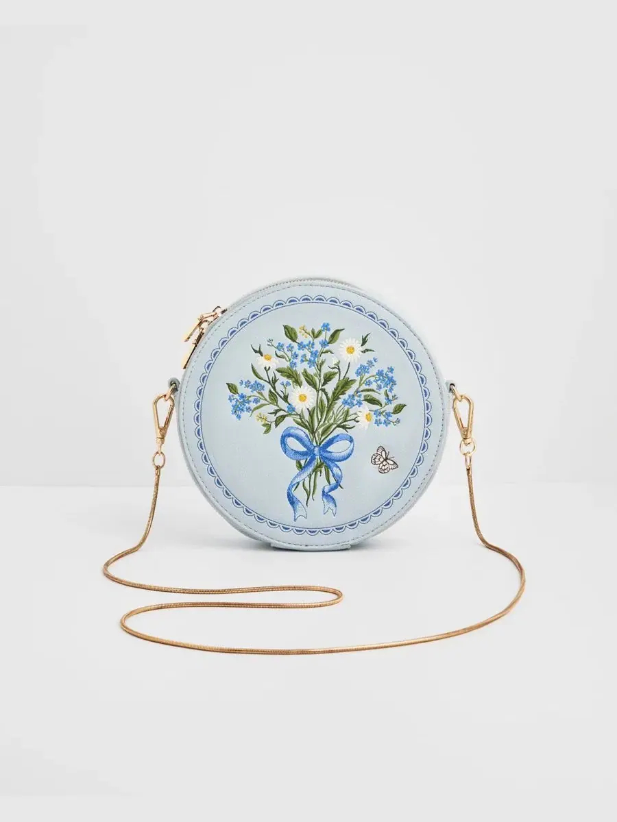 Сумка-круг с вышивкой Blue Floral Bow Embroidered Circle Bag Fable England