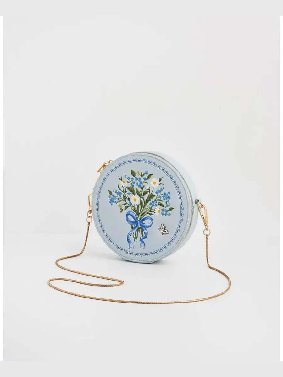 Сумка-круг с вышивкой Blue Floral Bow Embroidered Circle Bag Fable England — изображение 3 из 7, синий