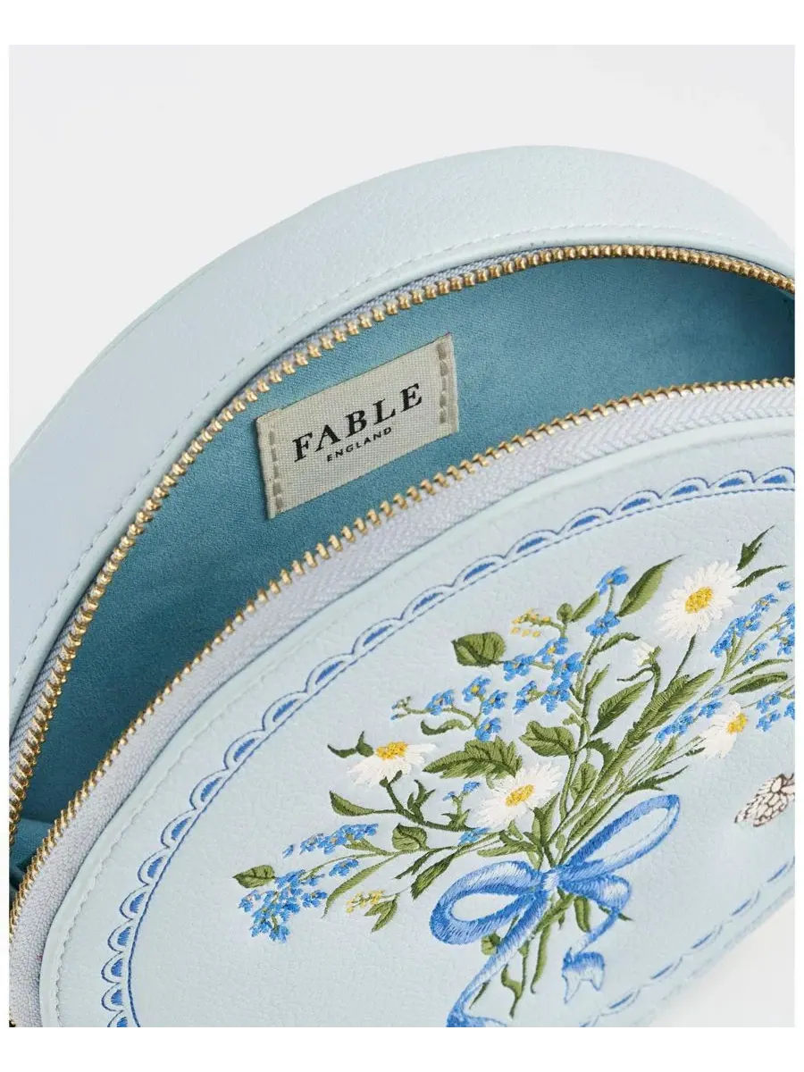 Сумка-круг с вышивкой Blue Floral Bow Embroidered Circle Bag Fable England — изображение 6 из 7, синий
