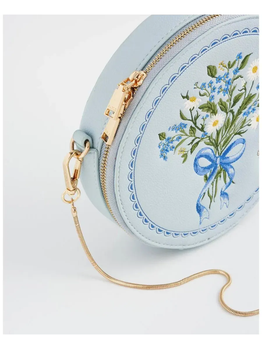 Сумка-круг с вышивкой Blue Floral Bow Embroidered Circle Bag Fable England — изображение 7 из 7, синий