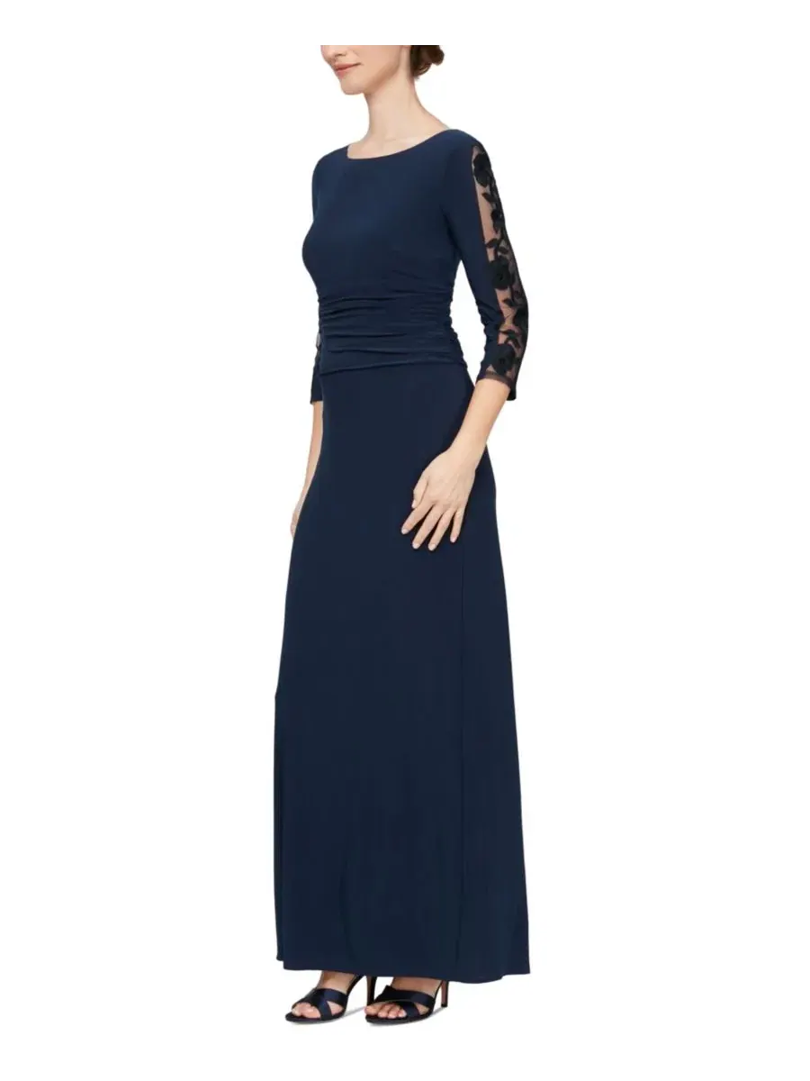Платье вечернее с вышивкой Petite Embroidered Ruched Gown SL Fashions