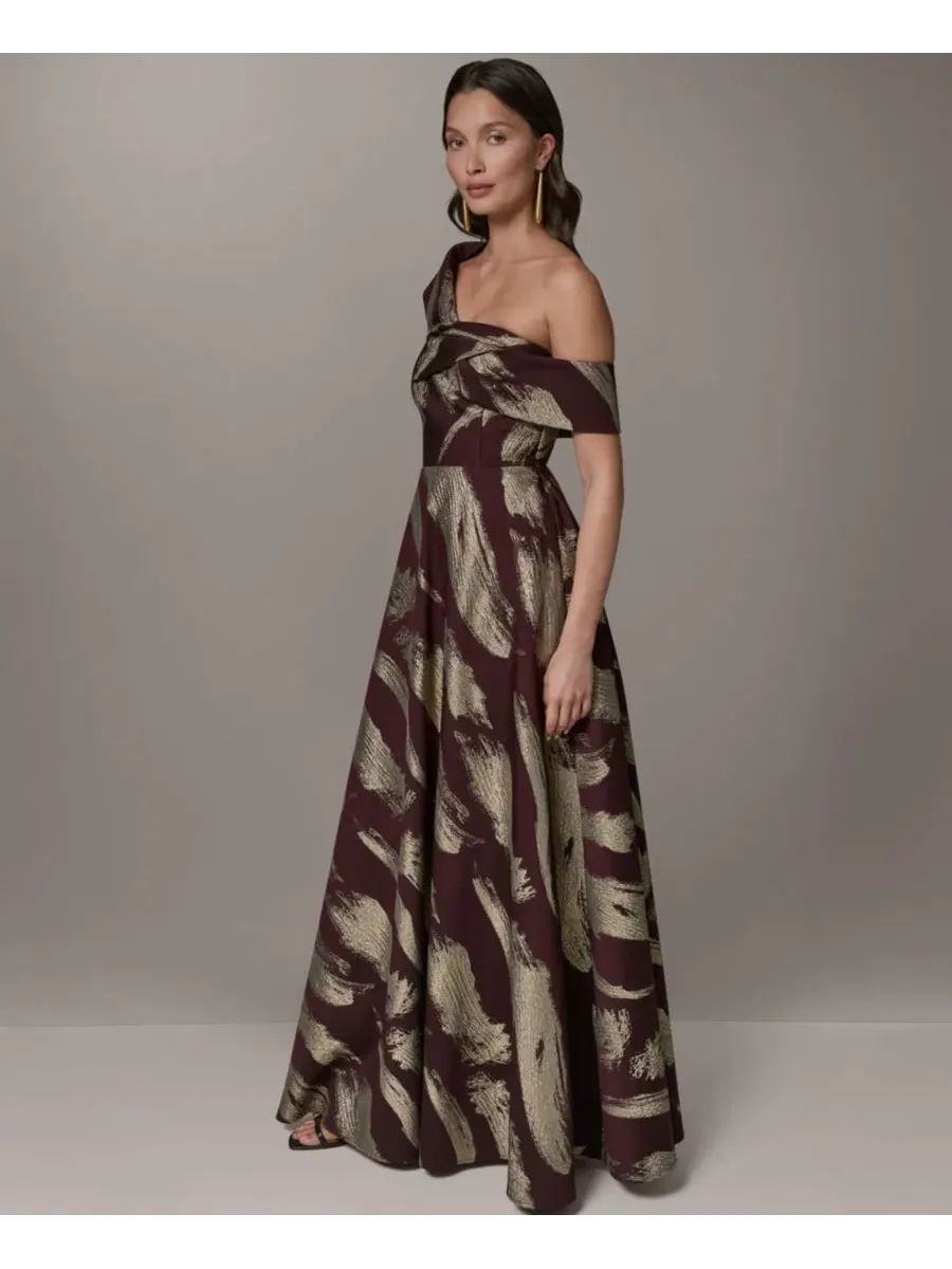 Вечернее платье-баллгун с одним плечом и драпировкой, Petite One-Shoulder Ball Gown Donna Karan New — изображение 2 из 5