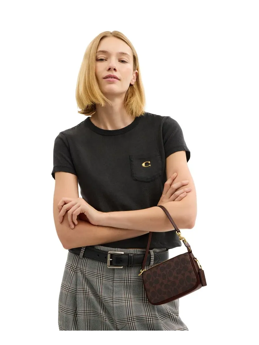 Сумка COACH Plaza Mini Signature Canvas Slim Shoulder Bag 18 — изображение 2 из 8, коричневый