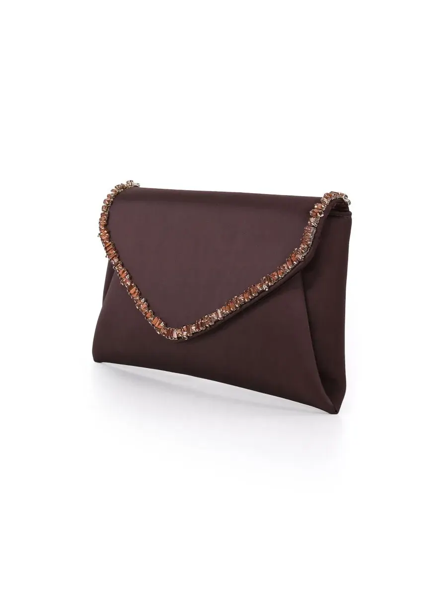 Вечерний клатч с кристаллами Mika Mix Crystal Envelope Jewel Badgley Mischka — изображение 2 из 4, коричневый